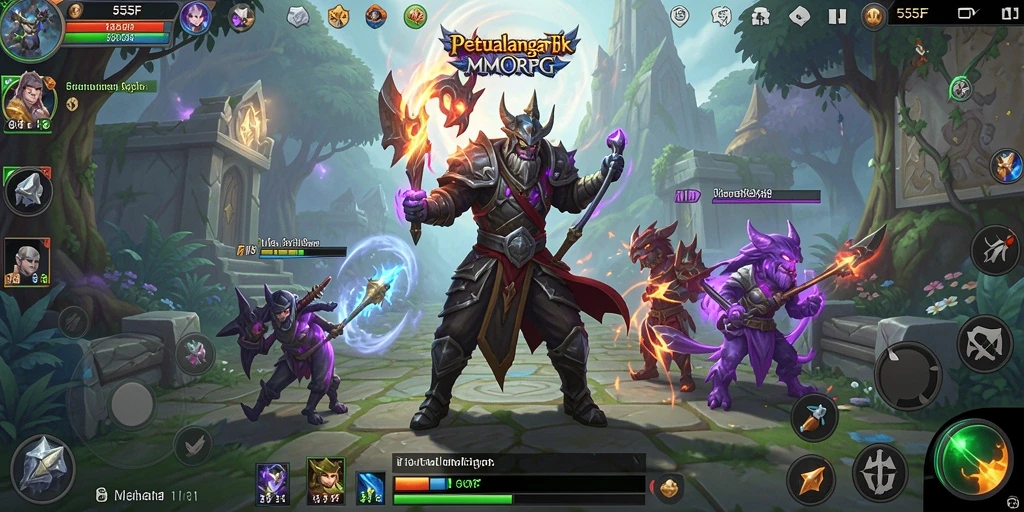 Tampilan gameplay seru di dunia MMORPG 555F yang menakjubkan.