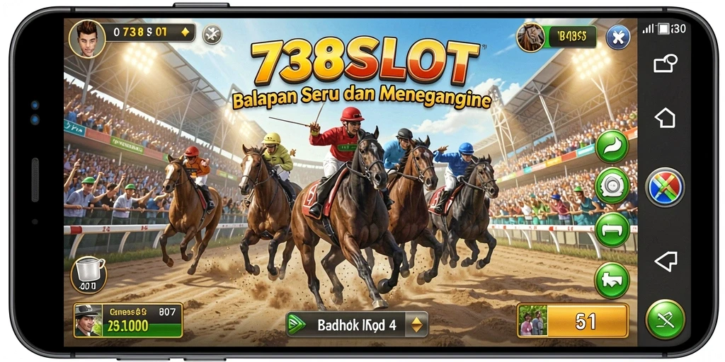 Tampilan gameplay menegangkan di lintasan balap 738SLOT.