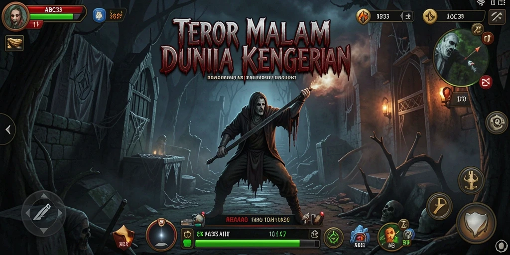 Tampilan gameplay menegangkan di dunia kegelapan dan kengerian.