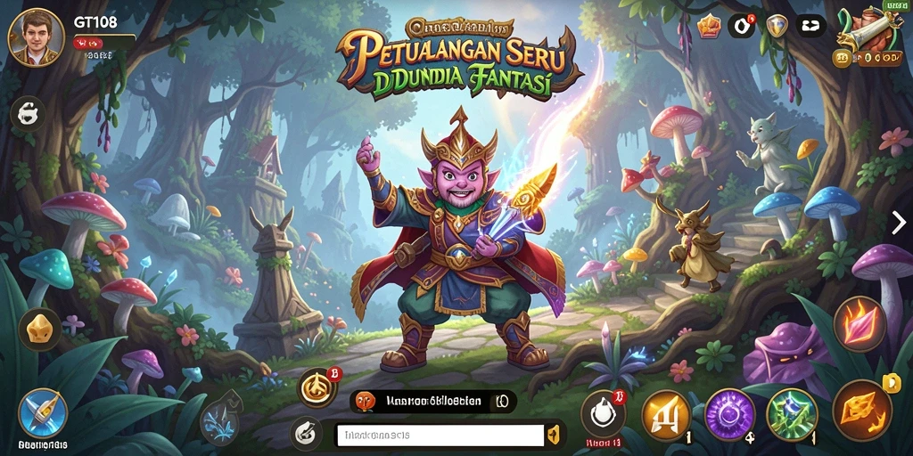 Screenshot gameplay GT108 menampilkan petualangan seru di dunia fantastis.