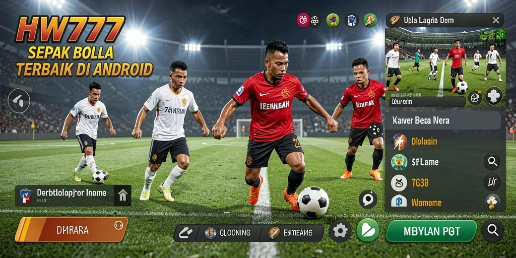 Screenshot menunjukkan aksi seru gameplay sepak bola di HW777.