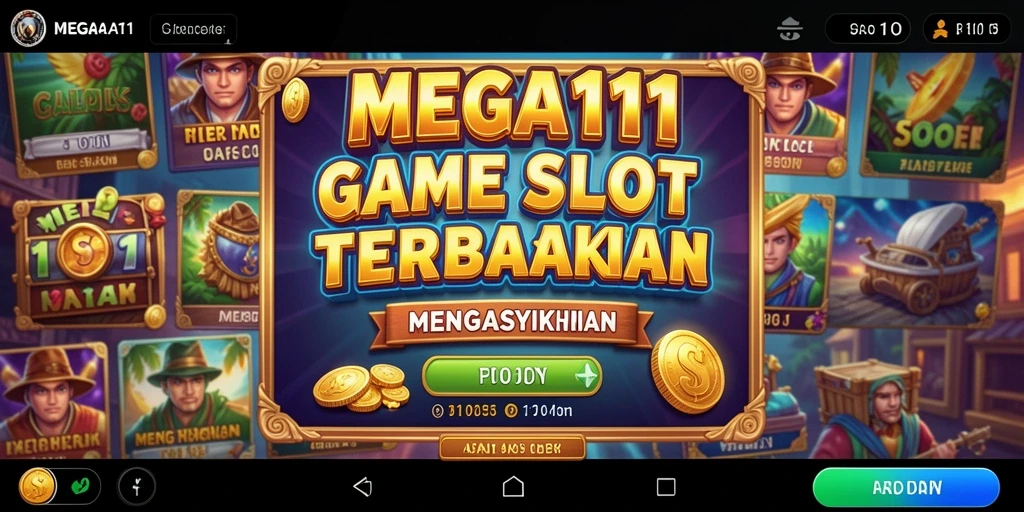 Tampilan gameplay MEGA111 dengan gulungan slot yang berputar.