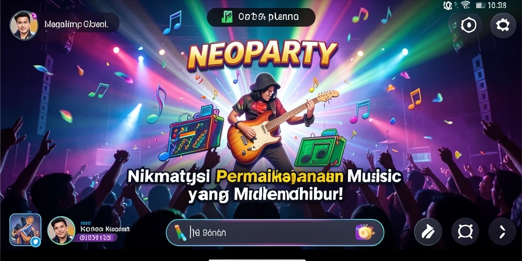 Tampilan antarmuka permainan musik NEOPARTY yang interaktif dan colorful.