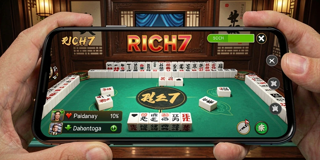 Tampilan gameplay RICH7 menampilkan papan Mahjong yang menantang.
