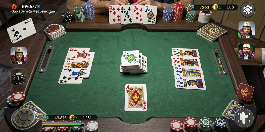Tampilan gameplay menarik dari RP6677 dengan kartu Gaple yang cantik.