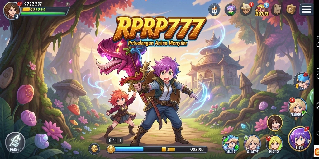 Gameplay RPRP777 yang menampilkan pertarungan karakter anime.