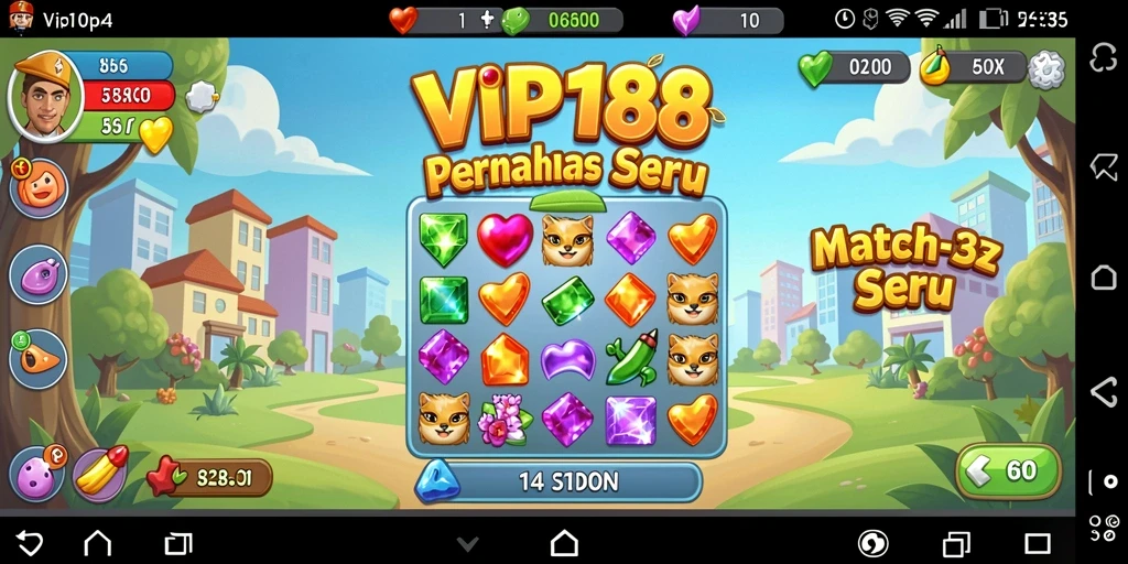 Tampilan gameplay seru di VIP188 dengan kombinasi item Match-3.