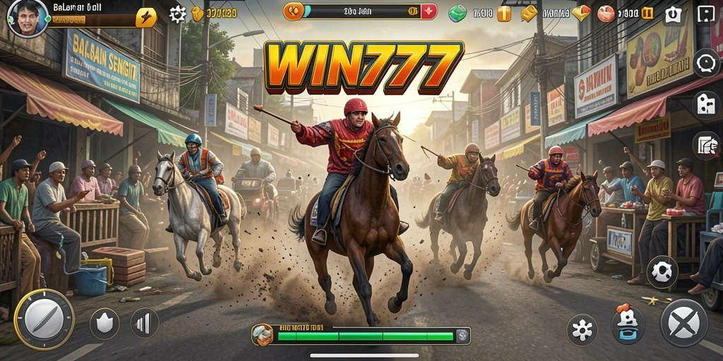 Tangkapan layar menunjukkan aksi balapan seru di WIN777.